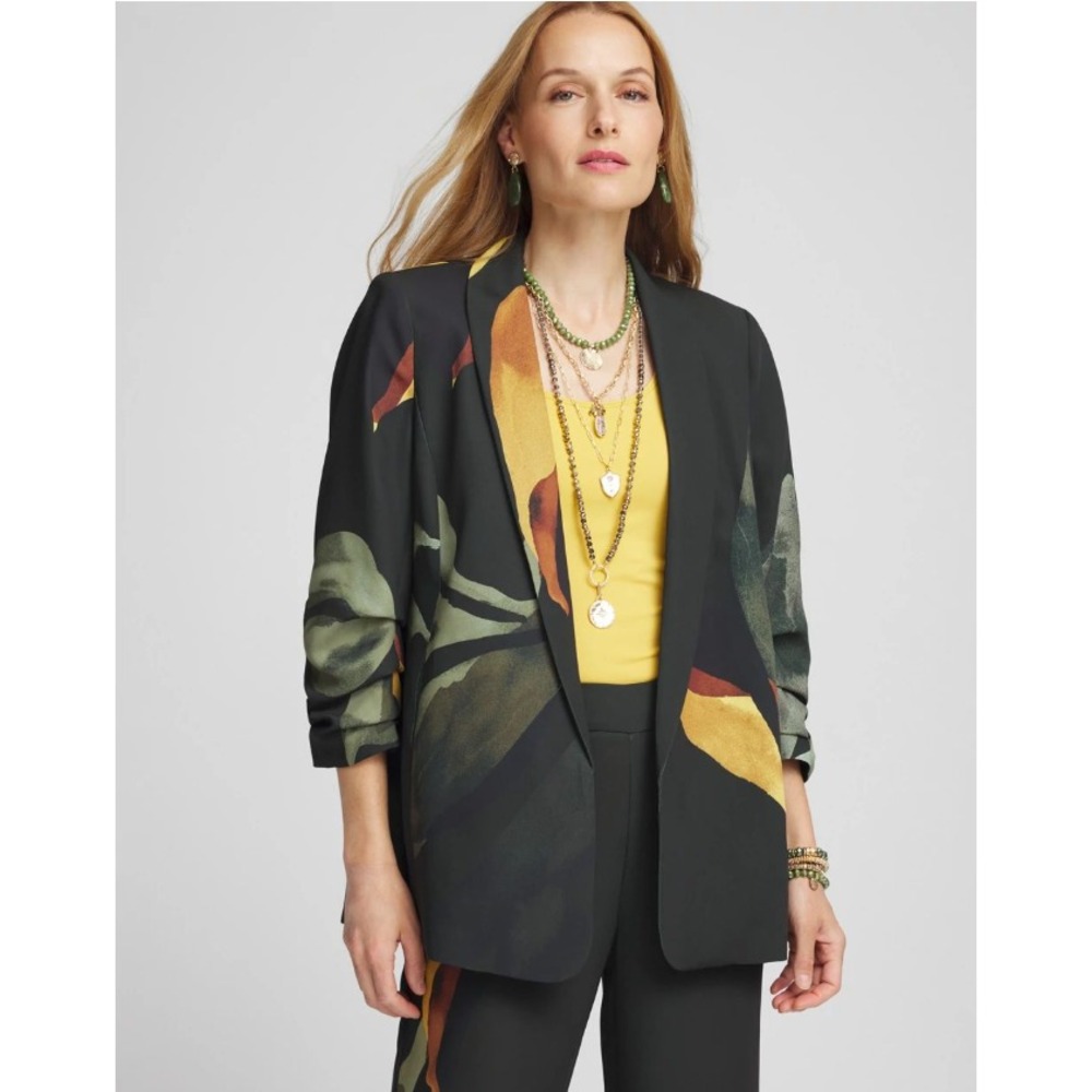 Chico's Soft Jacket Blazer Floral Black Pockets 570372900 Women 2.5 US 14